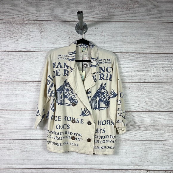 Jaded Gypsy Tops - Vintage Horse Print Blouse - Cream
